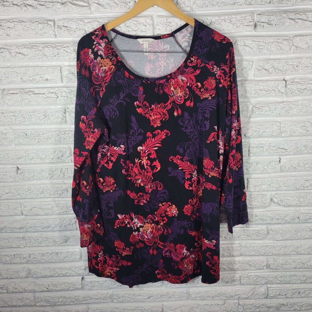 Soma Women's XL Floral Tunic Top Black Purple Red Cotton Blend FLO111E